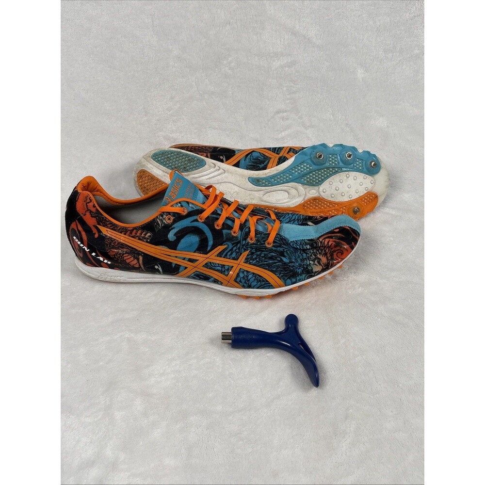 ASICS Track Shoes Cleats Men’s 10.5 Blue Orange Gun Lap With Tool Run Barefoot